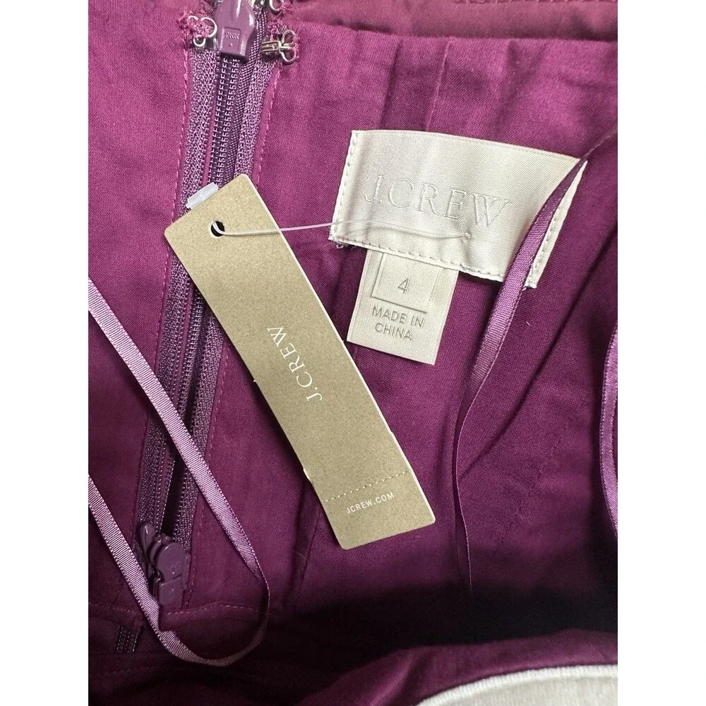 NWT J Crew Sz 4 Taryn Silk Chiffon Strapless Sweetheart Plum Mini Dress 22512